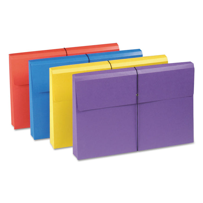Expanding Wallet with Antimicrobial Protection, 2" Expansion, 1 Section, Elastic Cord, Legal Size, Assorted Colors, 4/Pack