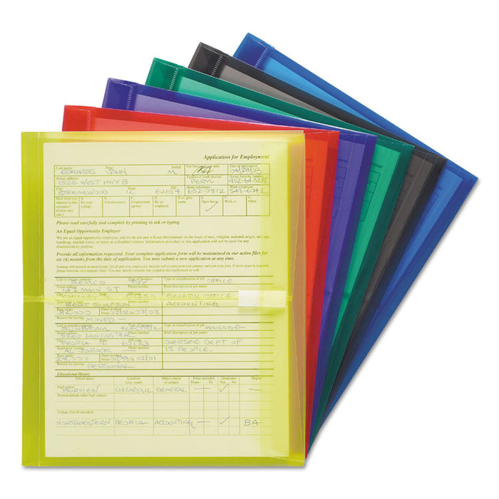 Poly Side-Load Envelopes, Fold-Over Closure, 9.75 x 11.63, Assorted Colors, 6/Pack