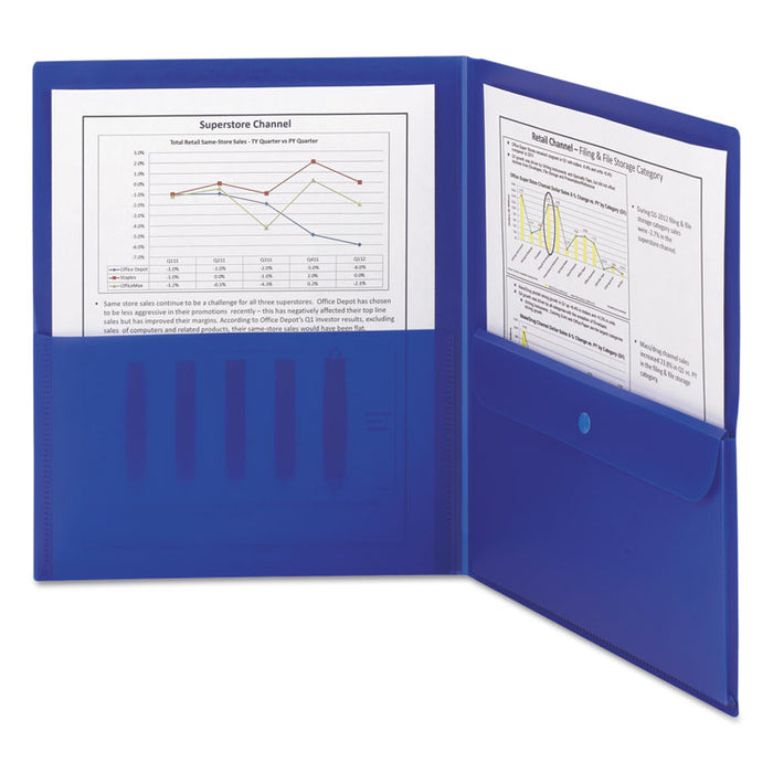 Poly Two-Pocket Folder with Security Pocket, 11 x 8 1/2, Blue, 5/Pack