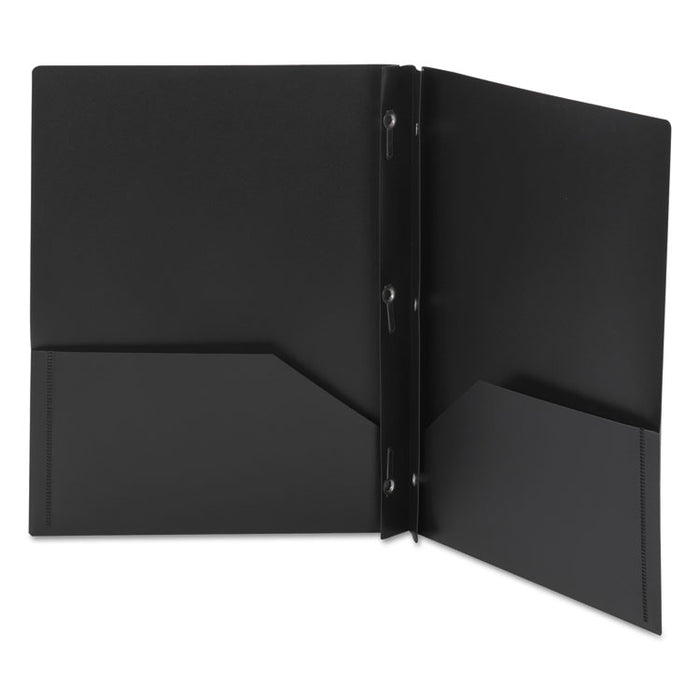 Poly Two-Pocket Folder with Fasteners, 180-Sheet Capacity, 11 x 8.5, Black, 25/Box
