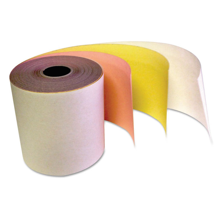 Carbonless Receipt Rolls, 3" x 67 ft, White/Canary/Pink, 60/Carton