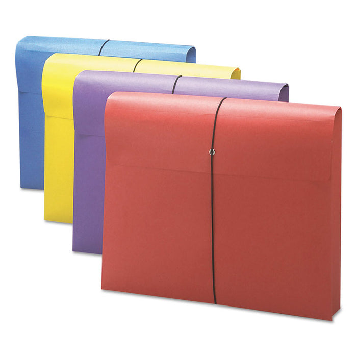 Expanding Wallet with Antimicrobial Protection, 2" Expansion, 1 Section, Elastic Cord, Letter Size, Assorted Colors, 4/Pack