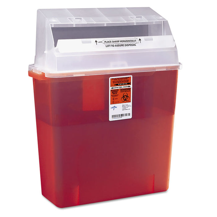 Sharps Container for Patient Room, Plastic, 3 gal, Rectangular, Red