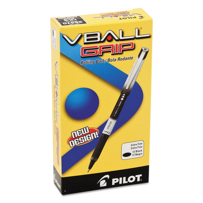 VBall Grip Liquid Ink Roller Ball Pen, Stick, Extra-Fine 0.5 mm, Black Ink, Black/White Barrel, Dozen