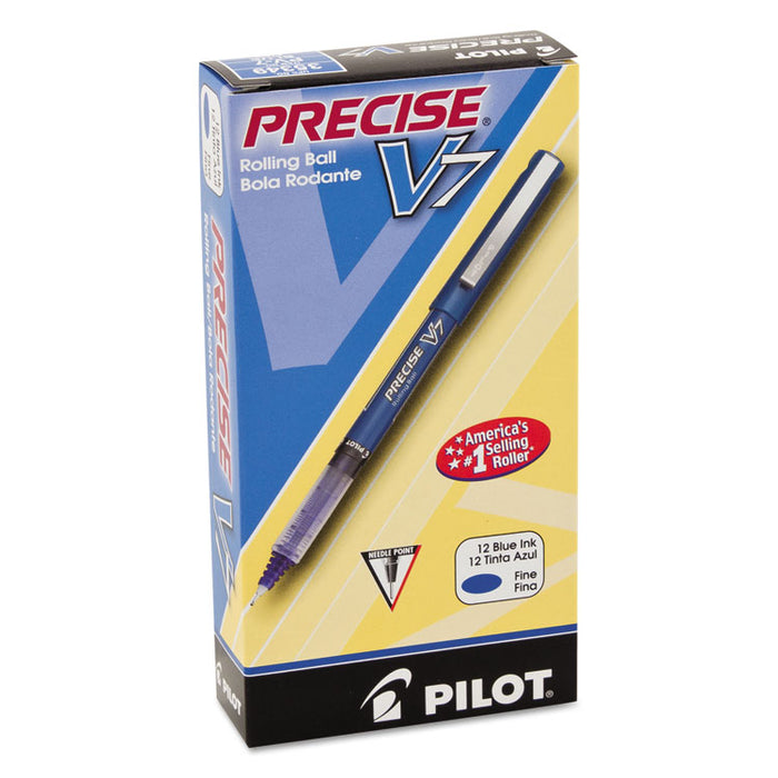 Precise V7 Roller Ball Pen, Stick, Fine 0.7 mm, Blue Ink, Blue Barrel, Dozen