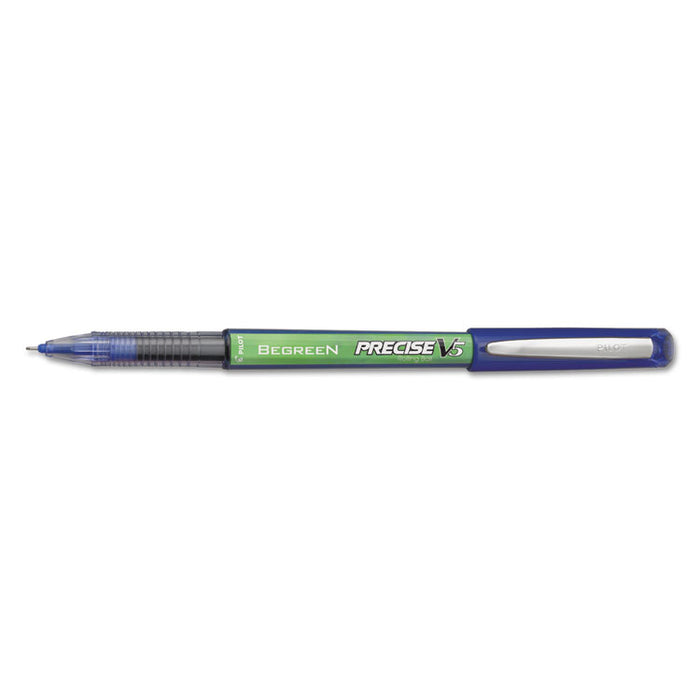 Precise V5 BeGreen Roller Ball Pen, Stick, Extra-Fine 0.5 mm, Blue Ink, Blue Barrel, Dozen