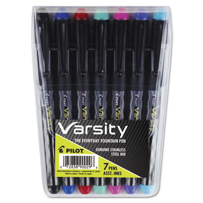 Varsity Fountain Pen, 1mm, Assorted Ink, Gray Pattern Wrap Barrel, 7/Set