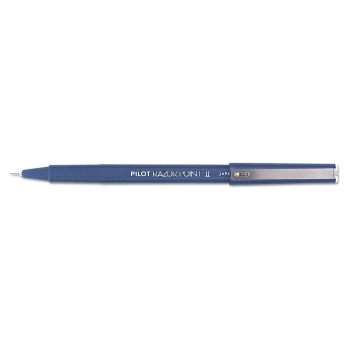 Razor Point II Stick Porous Point Marker Pen, 0.2mm, Blue Ink/Barrel, Dozen