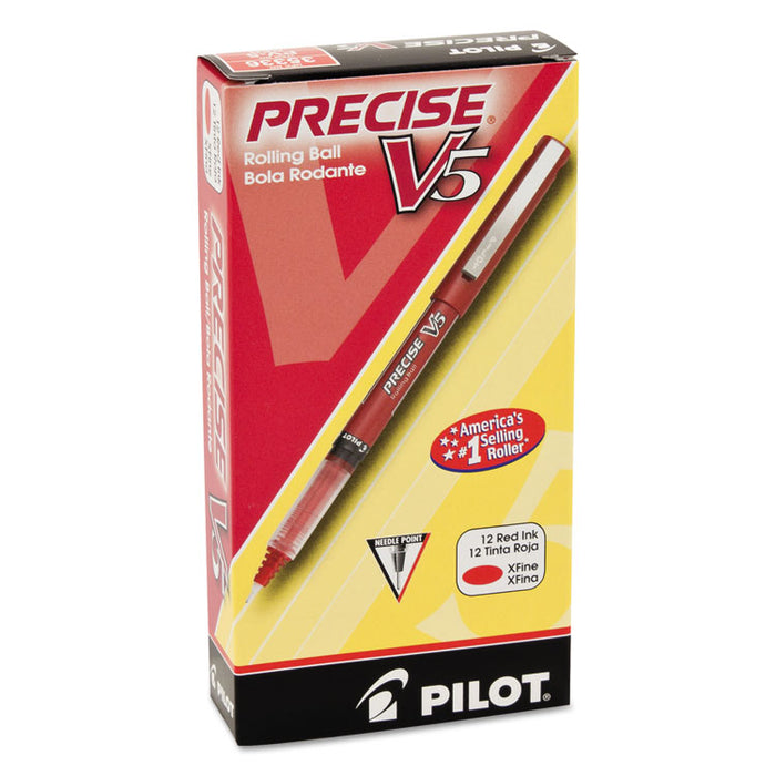 Precise V5 Roller Ball Pen, Stick, Extra-Fine 0.5 mm, Red Ink, Red Barrel, Dozen