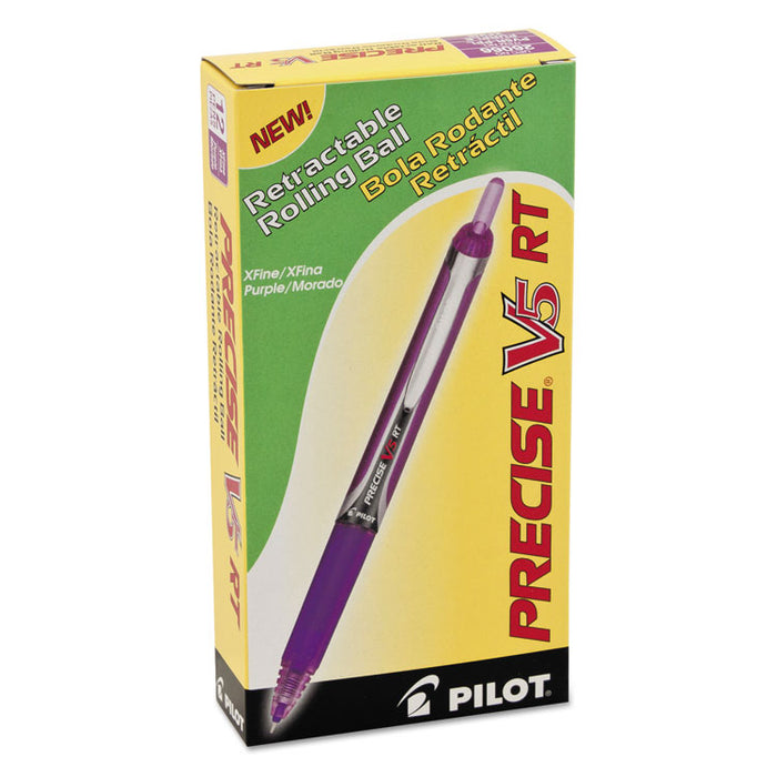 Precise V5RT Roller Ball Pen, Retractable, Extra-Fine 0.5 mm, Purple Ink, Purple Barrel