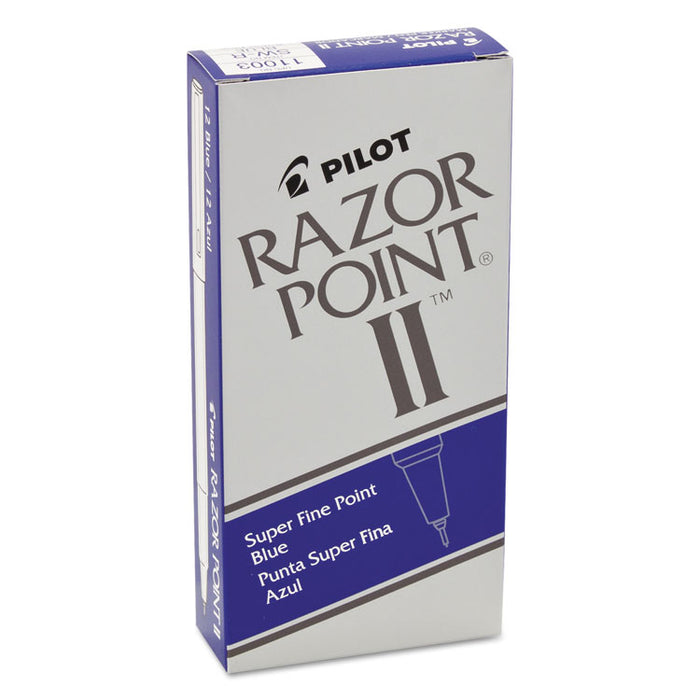Razor Point II Stick Porous Point Marker Pen, 0.2mm, Blue Ink/Barrel, Dozen