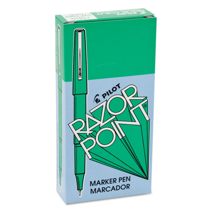 Razor Point Stick Porous Point Marker Pen, 0.3mm, Green Ink/Barrel, Dozen