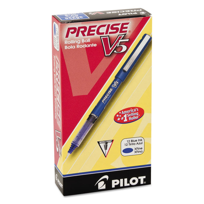 Precise V5 Roller Ball Pen, Stick, Extra-Fine 0.5 mm, Blue Ink, Blue Barrel, Dozen