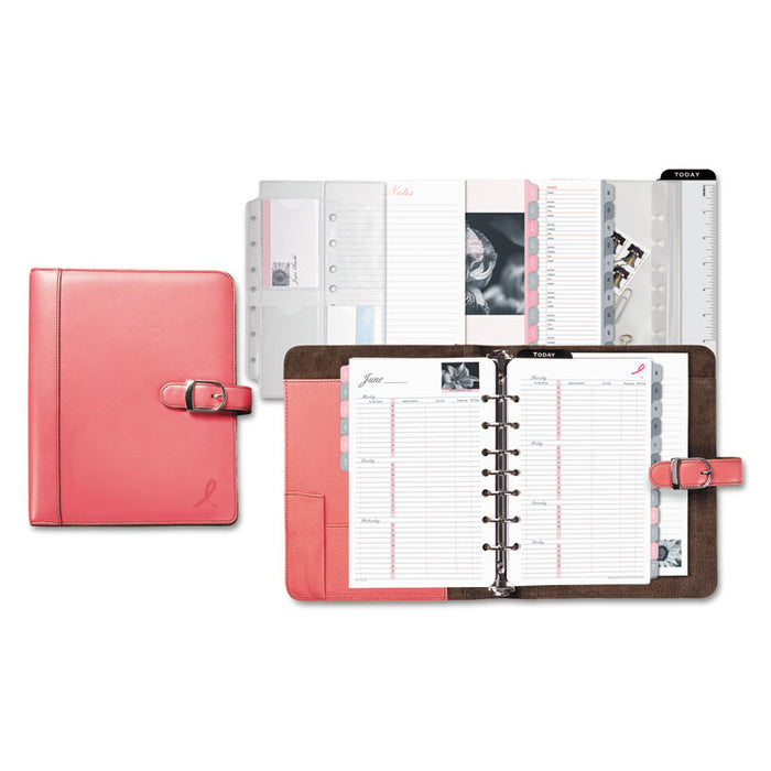 Pink Ribbon Loose-Leaf Organizer Set, 8 1/2 x 5 1/2, Pink Leather Cover