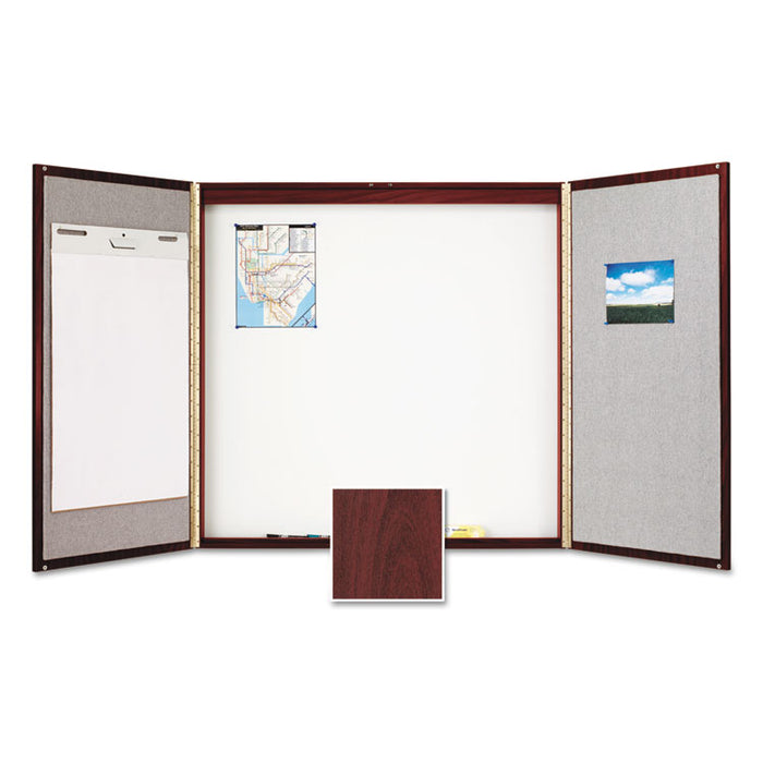 Cabinet, Fabric/Porcelain-on-Steel, 48 x 48 x 2, Beige/White, Mahogany Frame