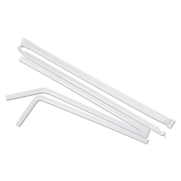 Flexible Wrapped Straws, 7 3/4", White, 500/Pack