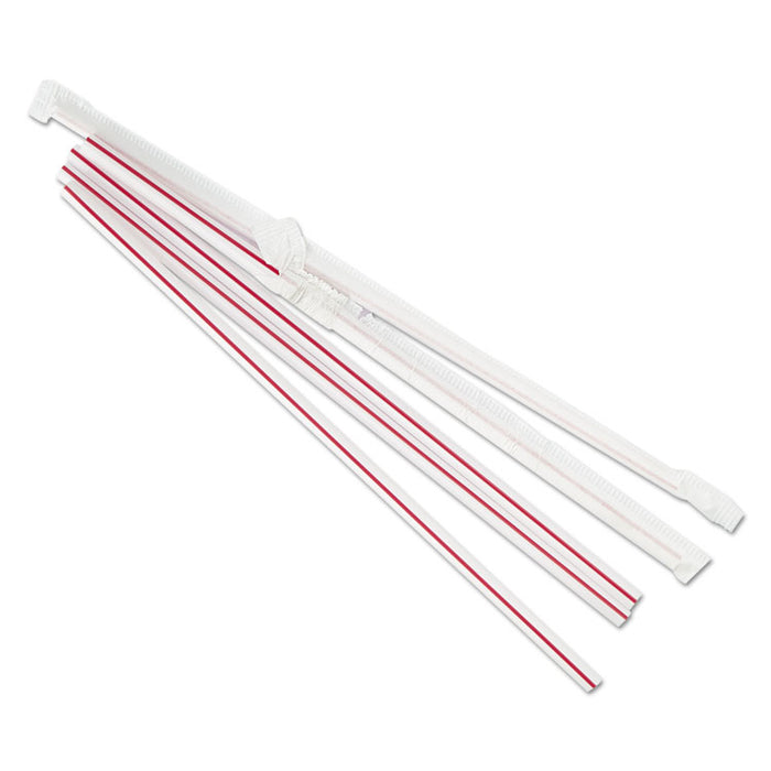 Wrapped Jumbo Straws, 7 3/4", Plastic, Red w/White Stripe, 400/Pack