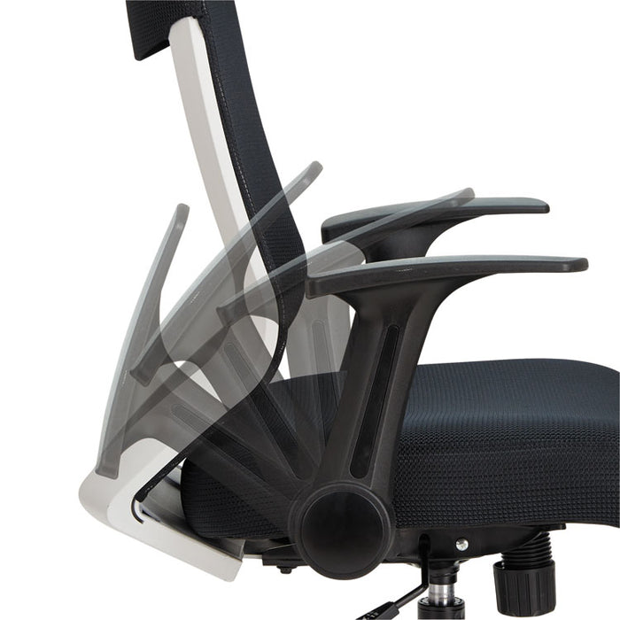 Alera EB-K Series Synchro Mid-Back Flip Arm Mesh-Chair, Supports up to 275 lbs., Black Seat/Black Back, Cool Gray Base