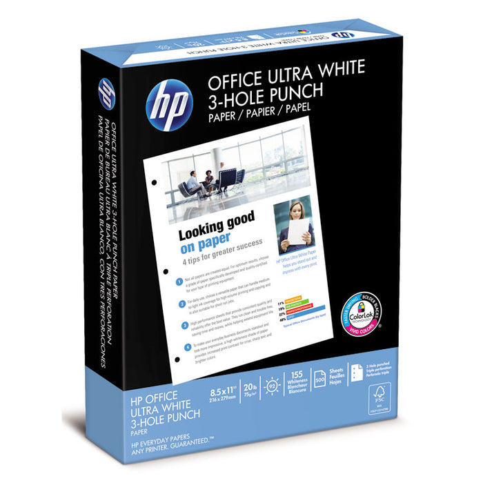 Office20 Paper, 92 Bright, 3-Hole, 20lb, 8.5 x 11, White, 500/Ream