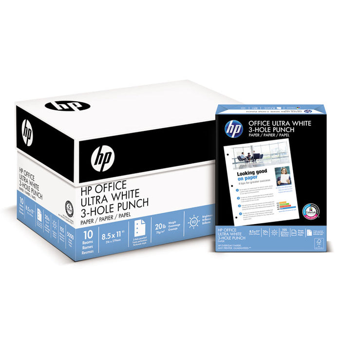 Office20 Paper, 92 Bright, 3-Hole, 20lb, 8.5 x 11, White, 500/Ream