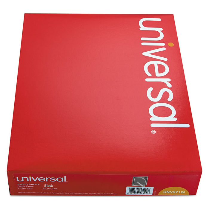 Clear Front Report Cover, Tang Fasteners, Letter Size, Black, 25/Box