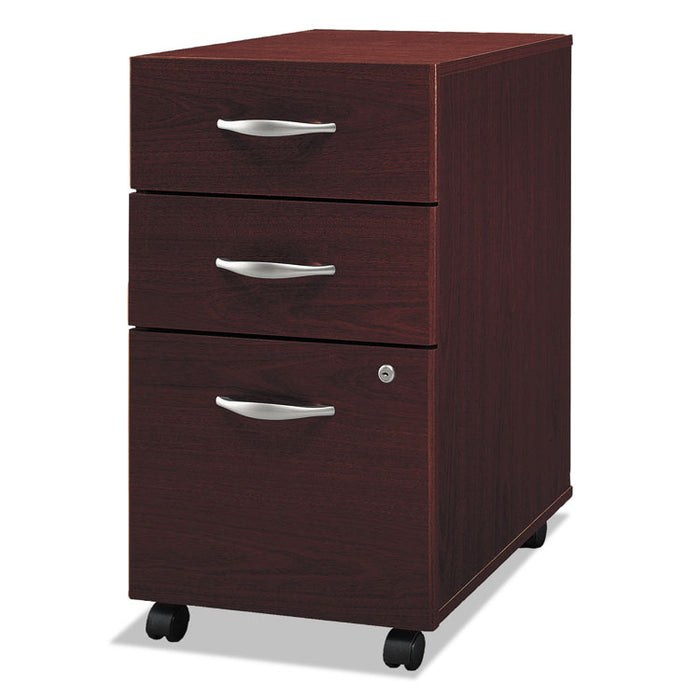 Series C Collection 3 Drawer Mobile Pedestal (Assembled), 15.75w x 20.25d x 27.88h, Mahogany