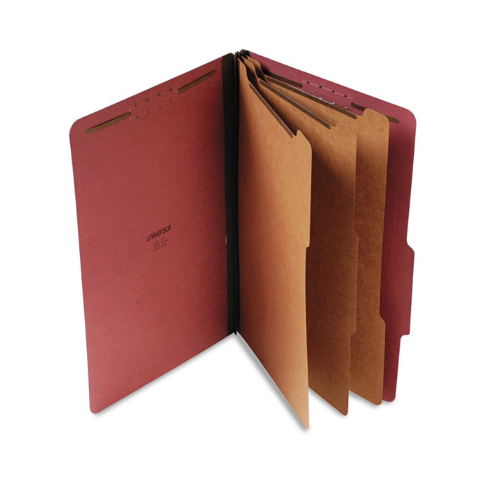 Eight-Section Pressboard Classification Folders, 3 Dividers, Legal Size, Red, 10/Box
