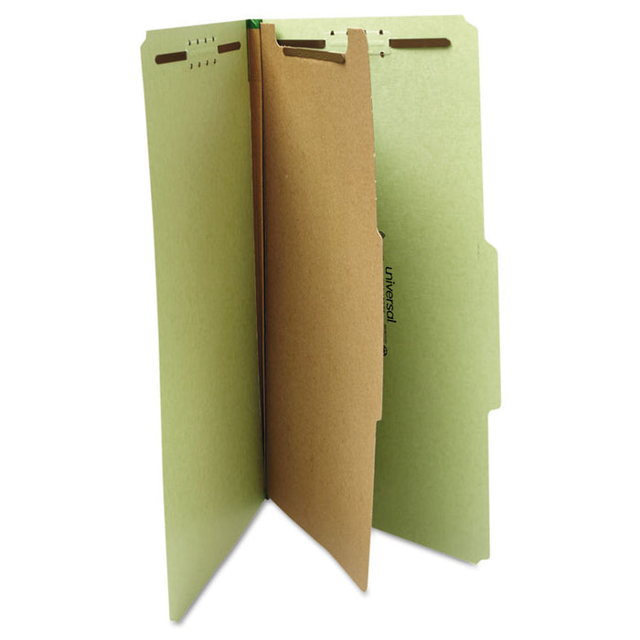 Four-Section Pressboard Classification Folders, 1 Divider, Legal Size, Green, 10/Box