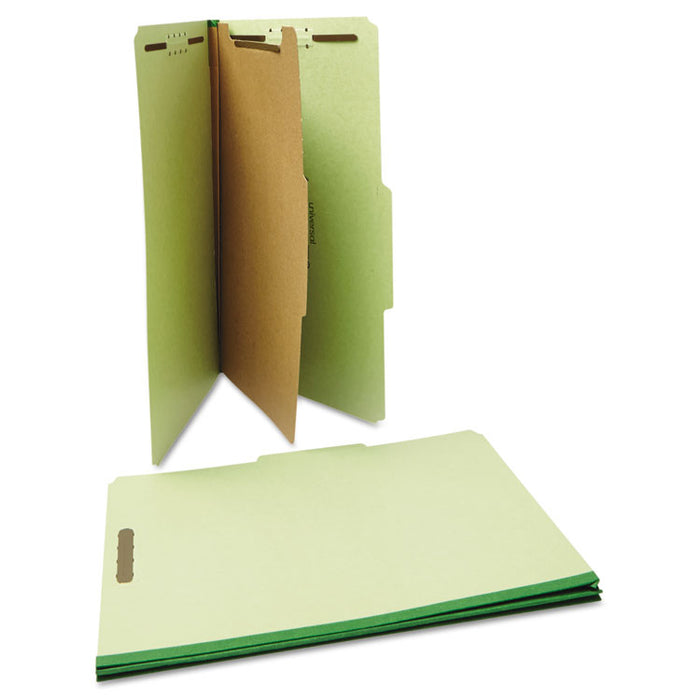 Four-Section Pressboard Classification Folders, 1 Divider, Legal Size, Green, 10/Box