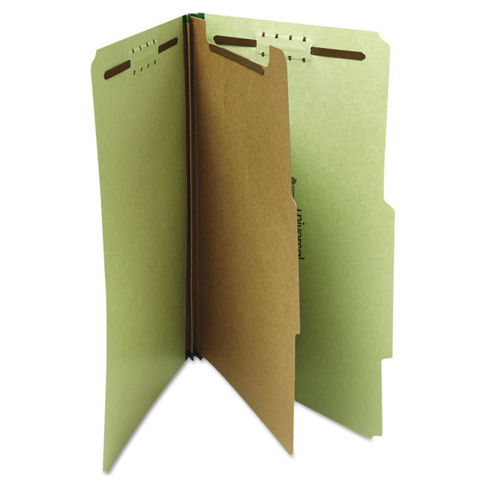 Four-Section Pressboard Classification Folders, 1 Divider, Letter Size, Green, 10/Box