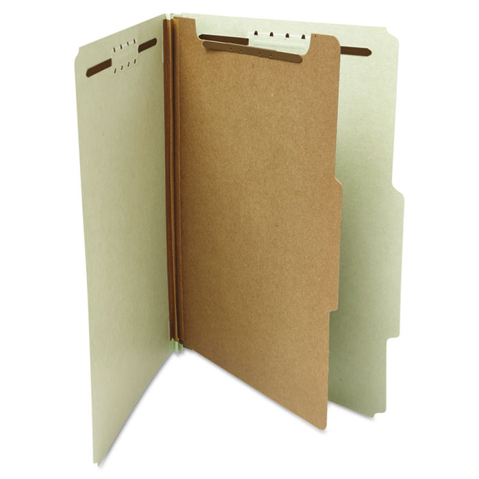 Four-Section Pressboard Classification Folders, 1 Divider, Letter Size, Gray-Green, 10/Box