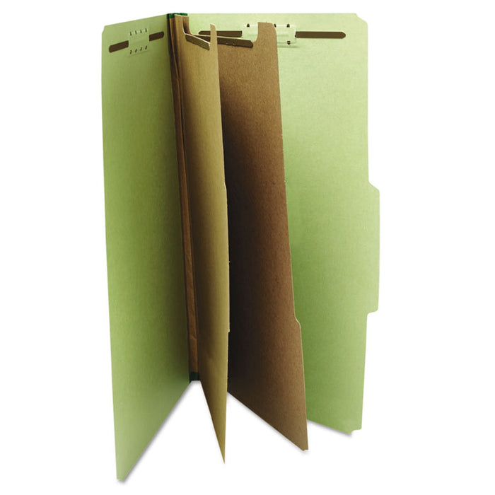 Six--Section Pressboard Classification Folders, 2 Dividers, Legal Size, Green, 10/Box