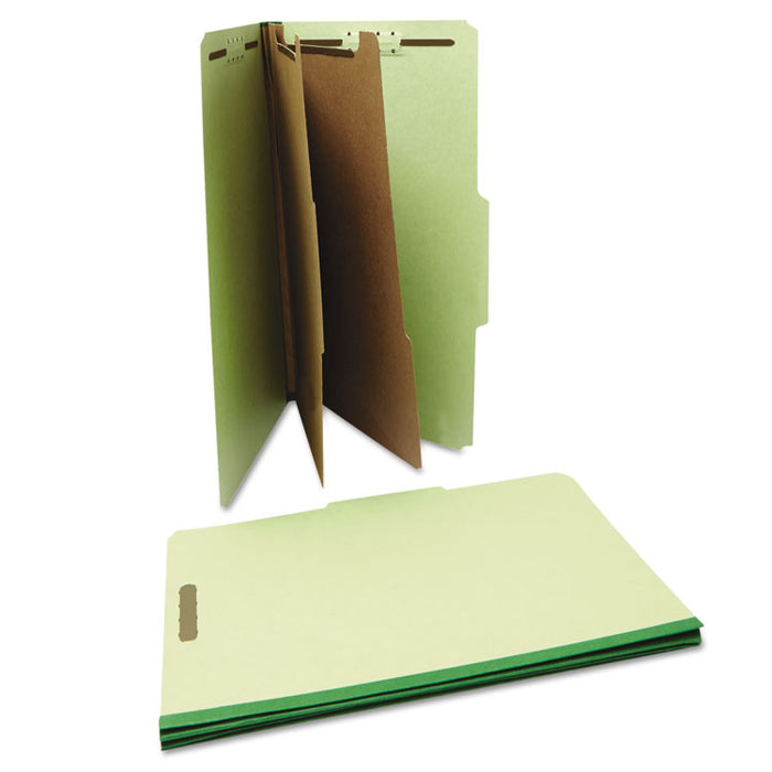Six--Section Pressboard Classification Folders, 2 Dividers, Legal Size, Green, 10/Box