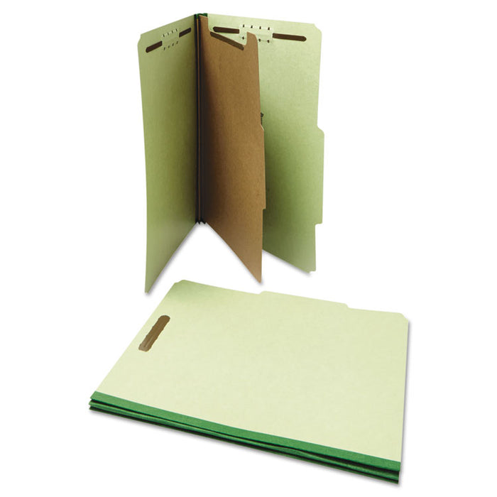 Four-Section Pressboard Classification Folders, 1 Divider, Letter Size, Green, 10/Box