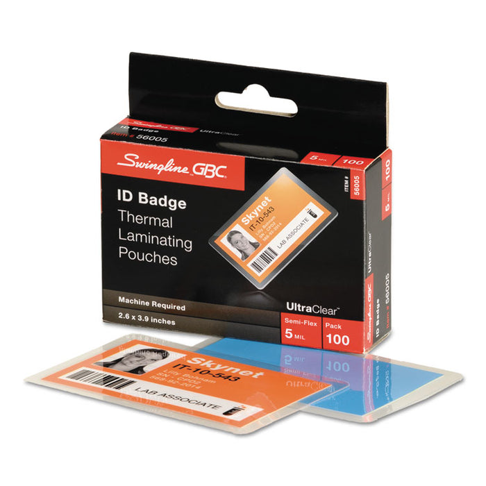 UltraClear Thermal Laminating Pouches, 5 mil, 3.88" x 2.63", Gloss Clear, 100/Box