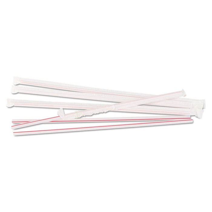 Wrapped Jumbo Straws, 10 1/4", Plastic, White w/Red Stripe, 500/Pack