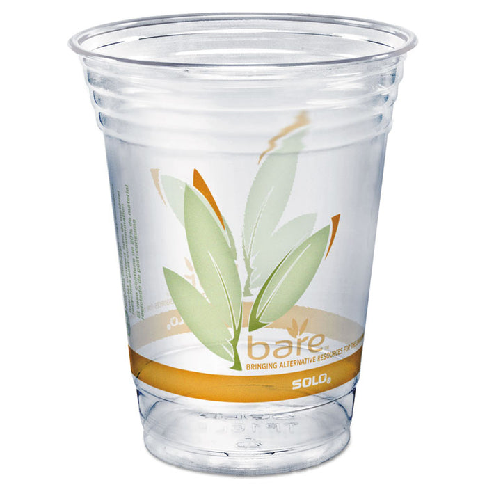 Bare Eco-Forward RPET Cold Cups, 16 oz to 18 oz, Leaf Design, Clear, 50/Pack