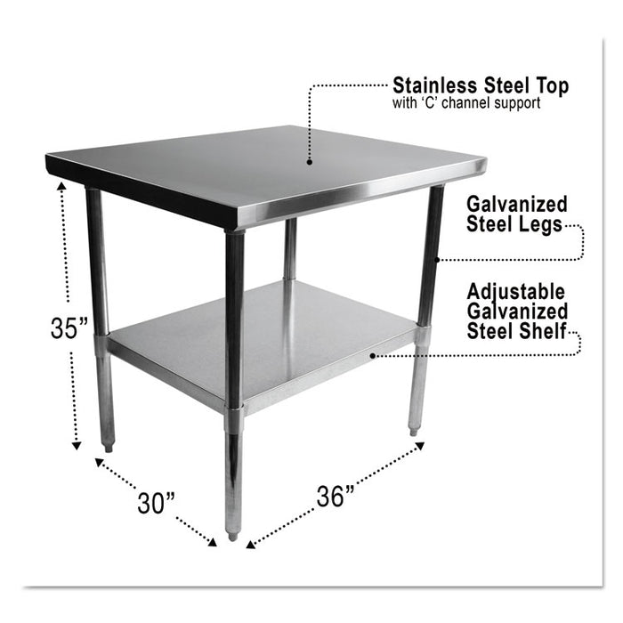 NSF Approved Stainless Steel Foodservice Prep Table, 36 x 30 x 35, Silver