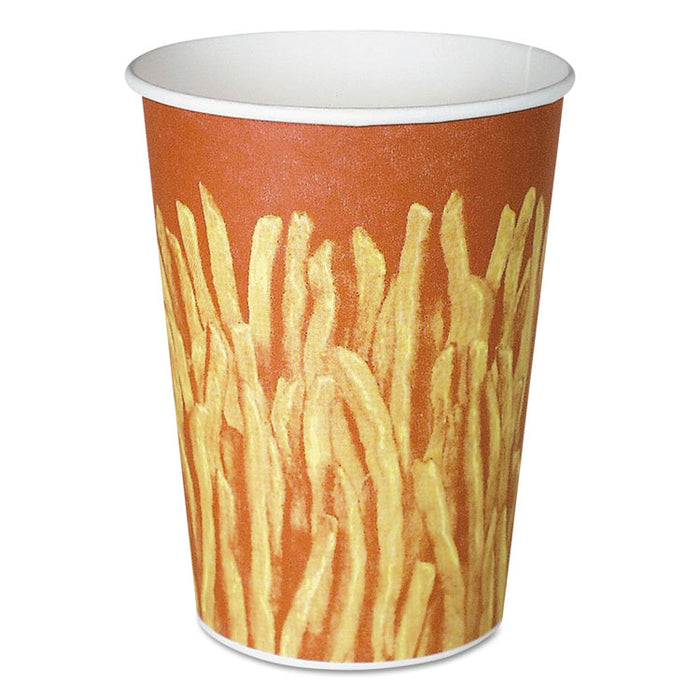 Paper French Fry Cups, 32oz,Yellow/Brown Fry Design, 500/Crtn