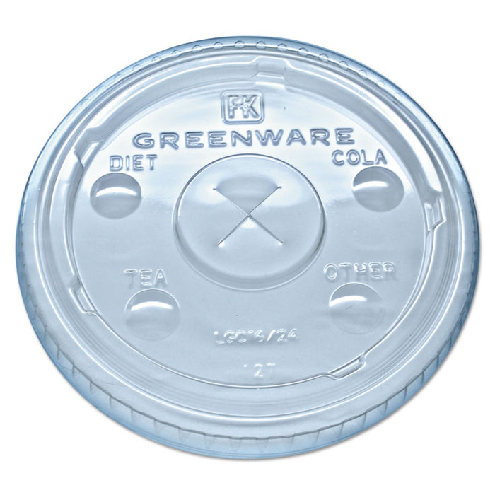 Greenware Cold Drink Lids, Fits 16-18, 24 oz Cups, X-Slot, Clear, 1000/Carton