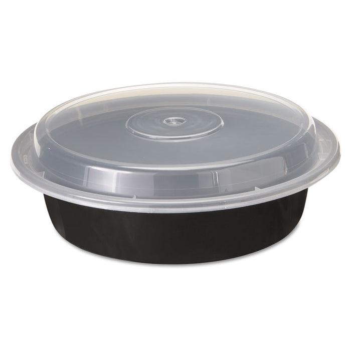 Newspring VERSAtainer Microwavable Containers, 24 oz, 7" Diameter, Black/Clear, Plastic, 150/Carton