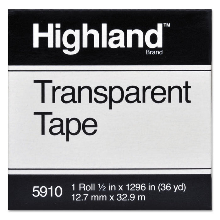 Transparent Tape, 1" Core, 0.5" x 36 yds, Clear
