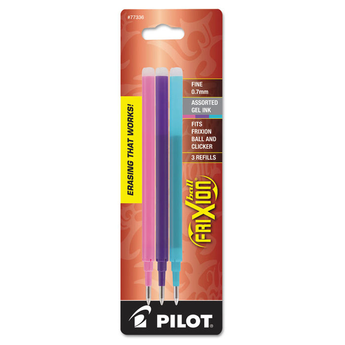 Refill for Pilot FriXion Erasable, FriXion Ball, FriXion Clicker and FriXion LX Gel Ink Pens, Fine Tip, Assorted Ink, 3/Pack