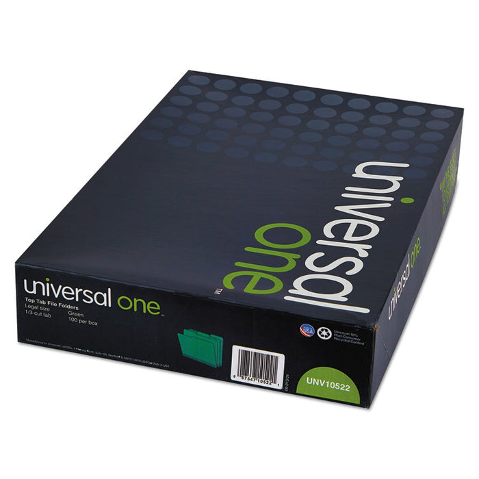 Deluxe Colored Top Tab File Folders, 1/3-Cut Tabs, Legal Size, Bright Green/Light Green, 100/Box