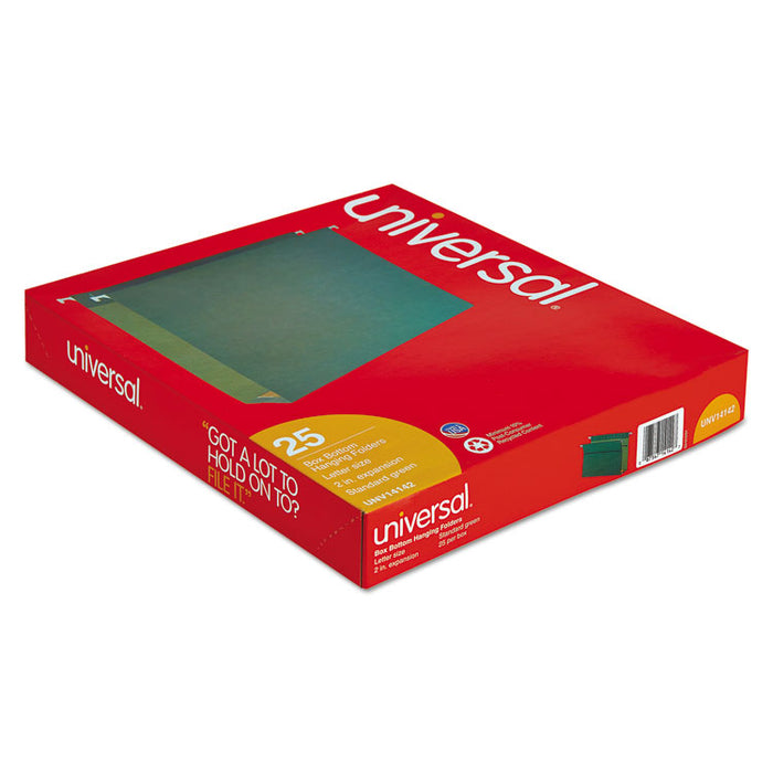 Box Bottom Hanging File Folders, 2" Capacity, Letter Size, 1/5-Cut Tabs, Standard Green, 25/Box