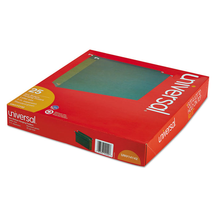Box Bottom Hanging File Folders, 2" Capacity, Letter Size, 1/5-Cut Tabs, Standard Green, 25/Box