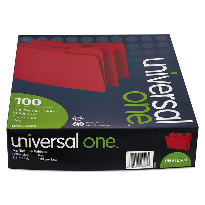 Deluxe Colored Top Tab File Folders, 1/3-Cut Tabs, Letter Size, Red/Light Red, 100/Box