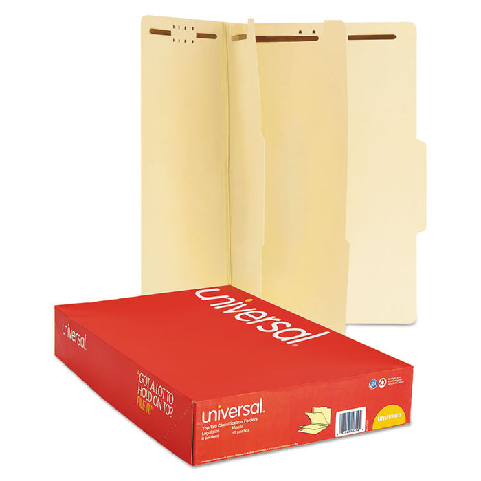 Six-Section Classification Folders, 2 Dividers, 2" Expansion, Legal Size, Manila, 15/Box