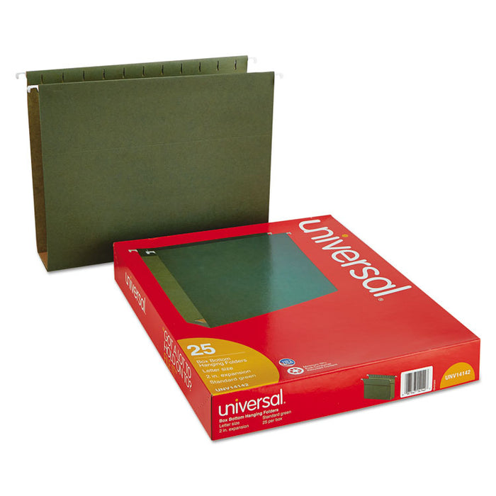 Box Bottom Hanging File Folders, 2" Capacity, Letter Size, 1/5-Cut Tabs, Standard Green, 25/Box