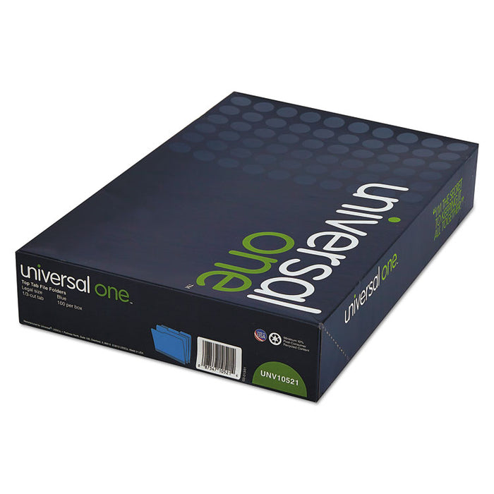 Deluxe Colored Top Tab File Folders, 1/3-Cut Tabs, Legal Size, Blue/Light Blue, 100/Box